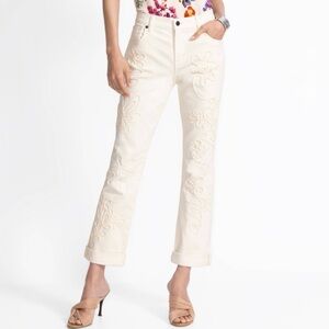 Johnny Was Cream Floral Embroidered Jeans